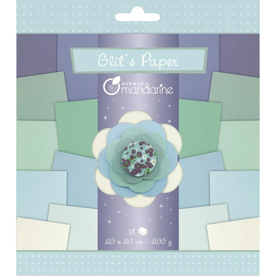 avenue-mandarine-papiers-52680o-glitterpapier-blau-18-blatt image 1