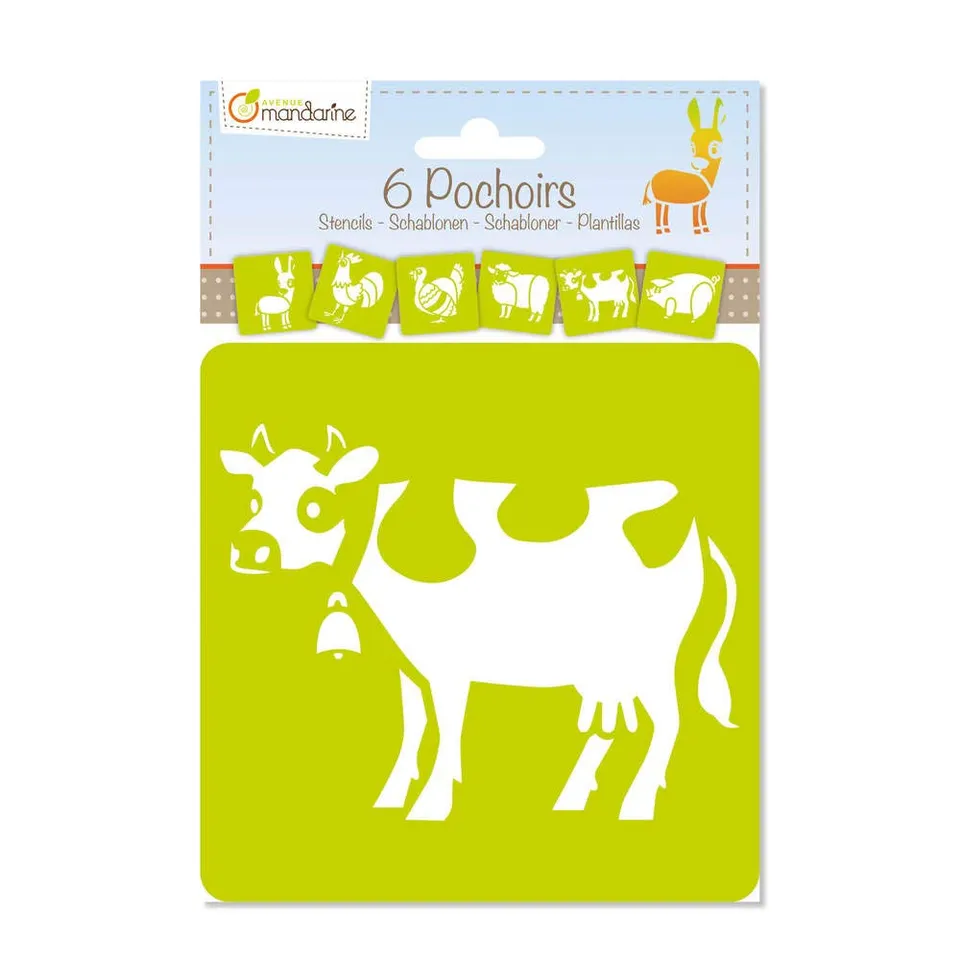 avenue-mandarine-pochoirs-mal-schablonen-nutztiere-6er-set-15x15 image 1