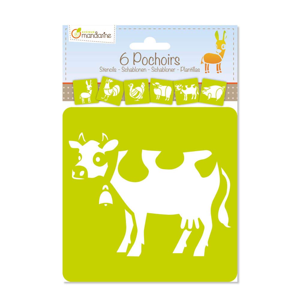 avenue-mandarine-pochoirs-mal-schablonen-nutztiere-6er-set-15x15 image 1